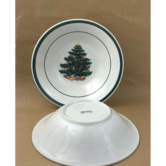 Christmas Tree Plates and Bowls Set Holiday Dinnerware Green Trim Totally Today - Picture 10 of 11